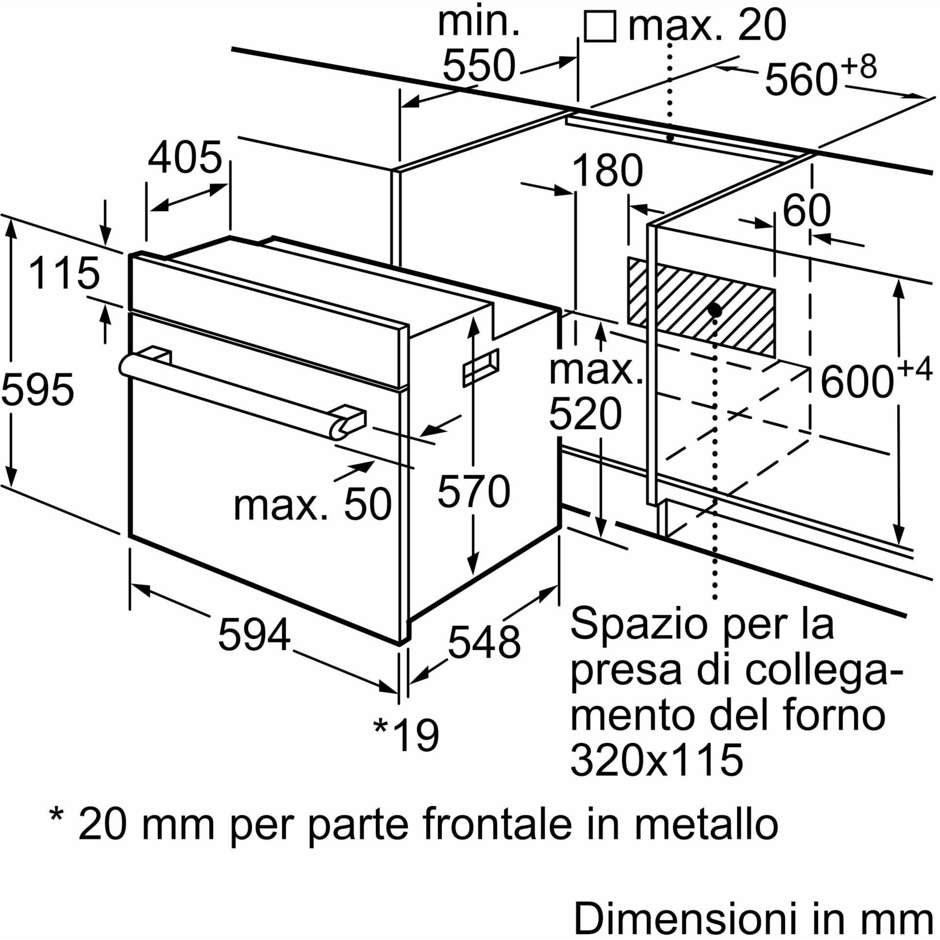 BOSCH HBF113BR1S Forno da Incasso Multifunzione 66 L Classe A Multilivello Acciaio Inox