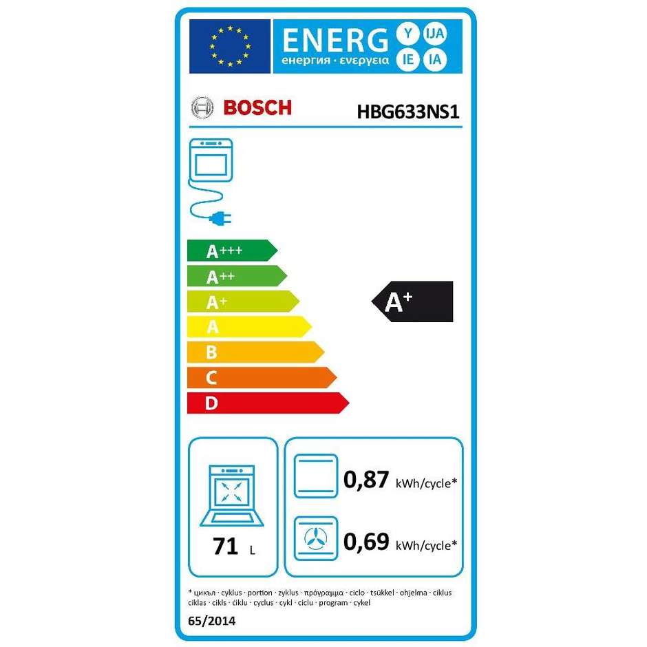 Bosch HBG633NS1 forno elettrico multifunzione da incasso 71 litri classe A+ colore inox