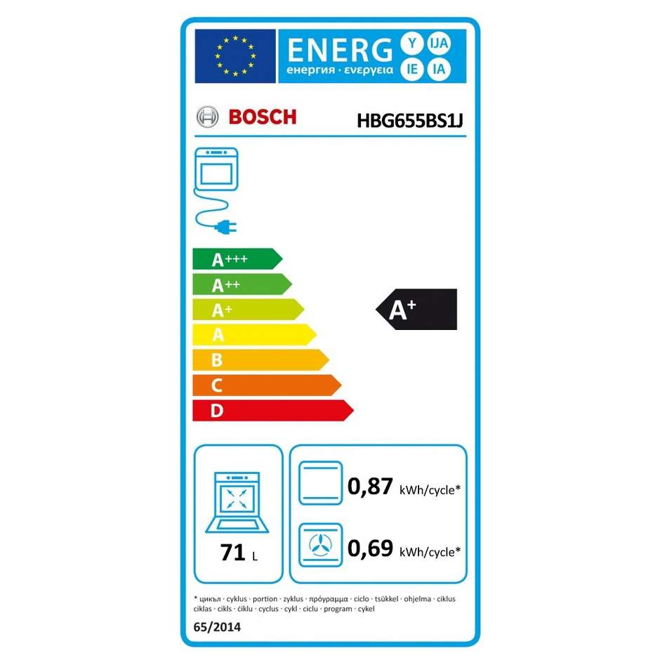 Bosch HBG655BS1J forno elettrico multifunzione da incasso 71 litri classe A+ colore inox