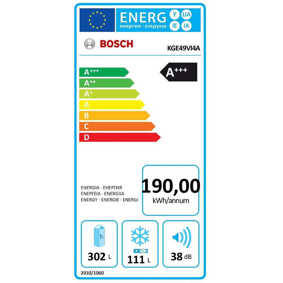 Bosch KGE49VI4A Frigorifero combinato 413 litri classe A+++ Ventilato Low Frost colore inox