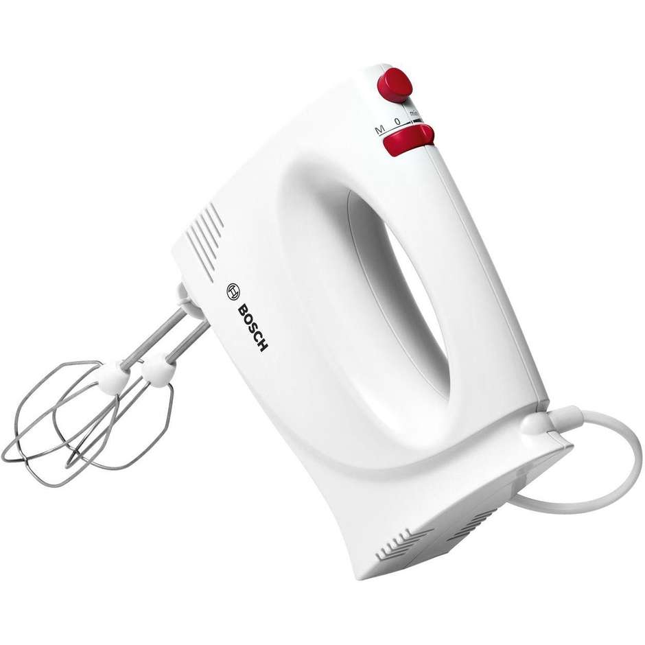 Bosch MFQP1000 Sbattitore Elettrico Manuale 300 W, 2 Velocità + Turbo, Fruste in Acciaio Inox, Bianco/Rosso