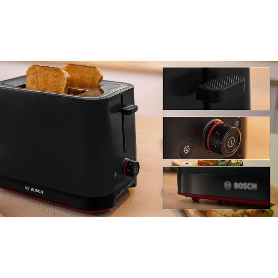 Bosch MyMoment TAT3M123 Tostapane Compatto 2 Fette 950W con Scaldabrioche Integrato Nero Opaco