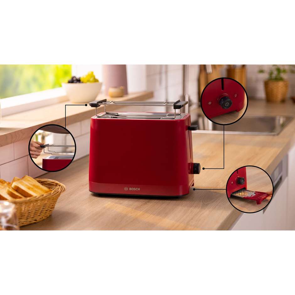 Bosch MyMoment TAT3M124 tostapane rosso 2 fette 950 W