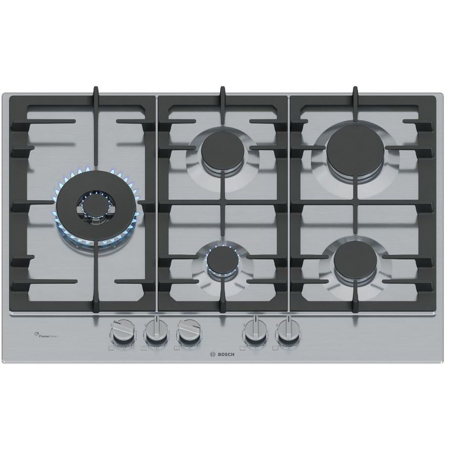 BOSCH PCS7A5I90 Piano Cottura a Gas 75 cm 5 Fuochi Griglie in Ghisa Acciaio Inox