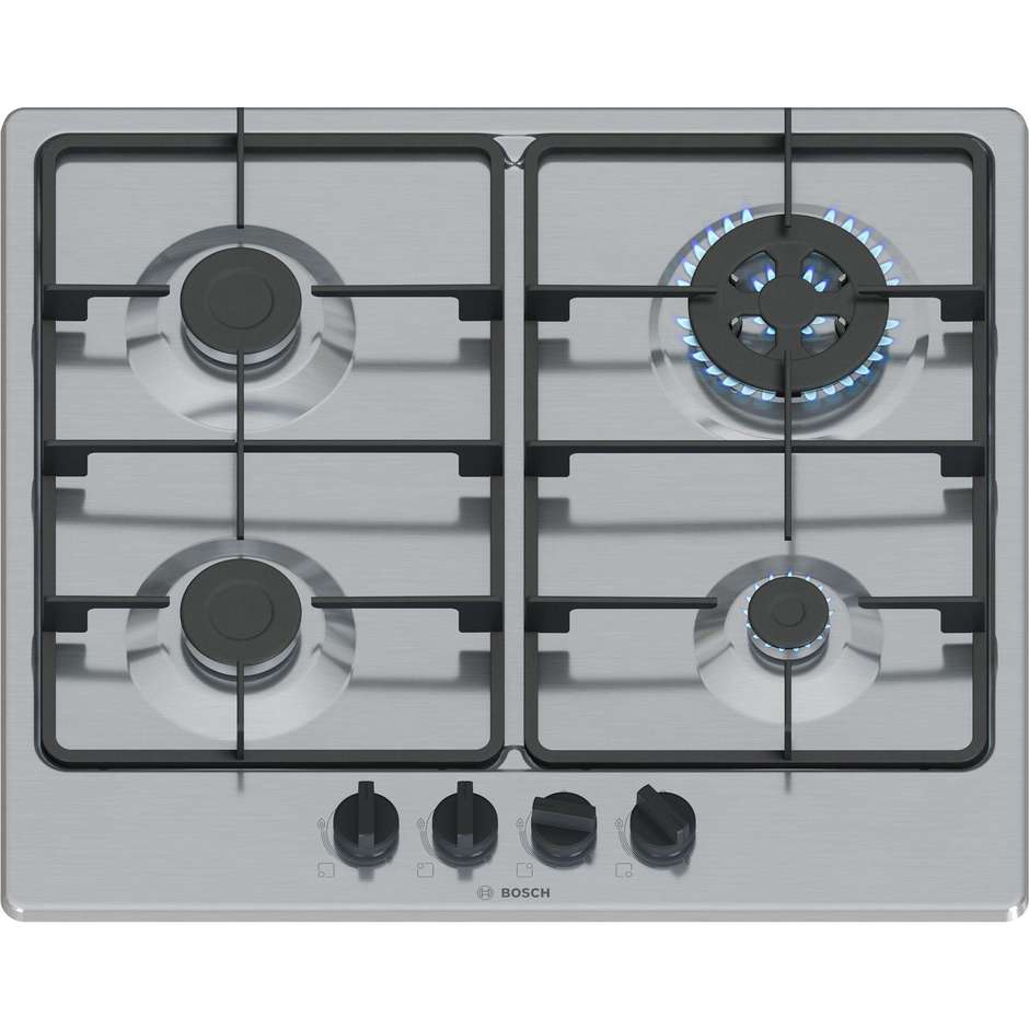 Bosch PGH6B5K60 Piano cottura a gas 60 cm 4 bruciatori inox con wok