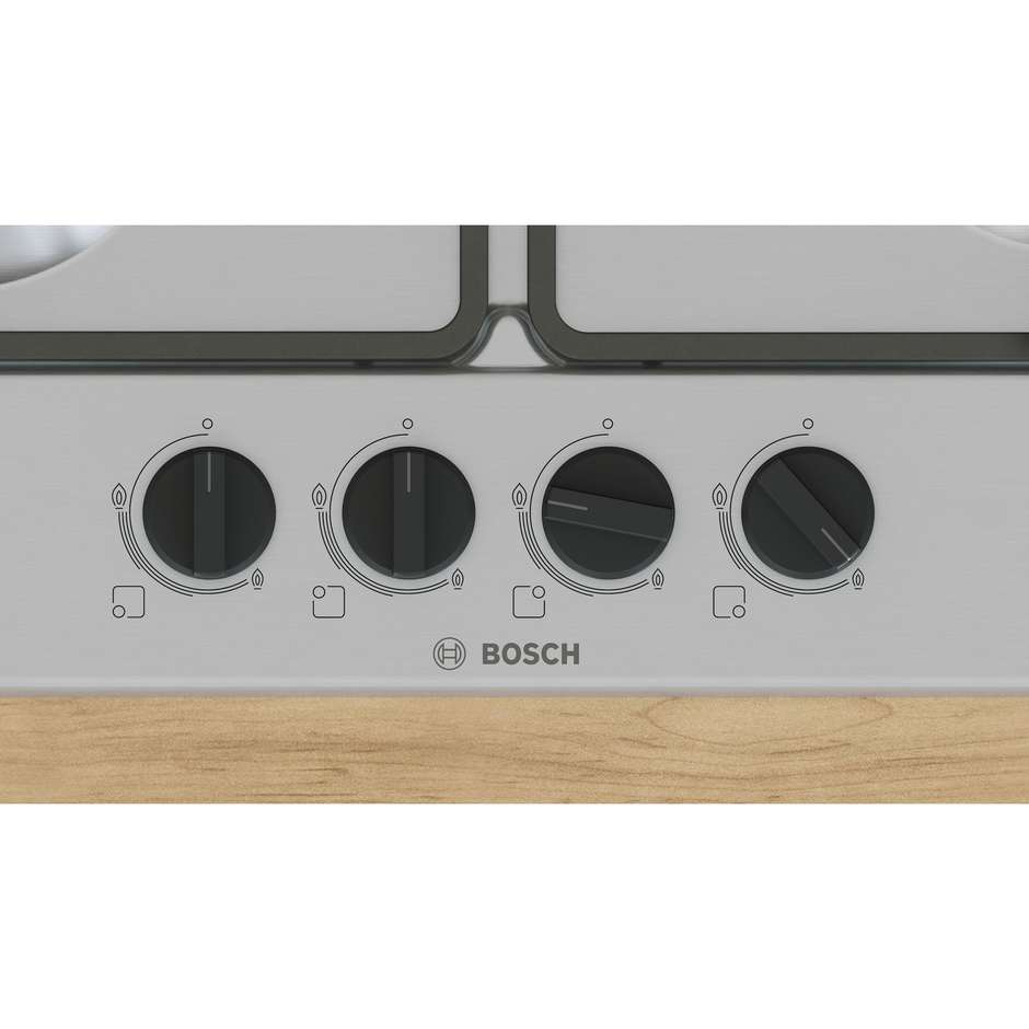 Bosch PGH6B5K60 Piano cottura a gas 60 cm 4 bruciatori inox con wok