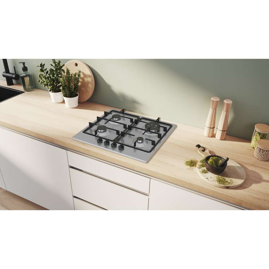 Bosch PGH6B5K60 Piano cottura a gas 60 cm 4 bruciatori inox con wok