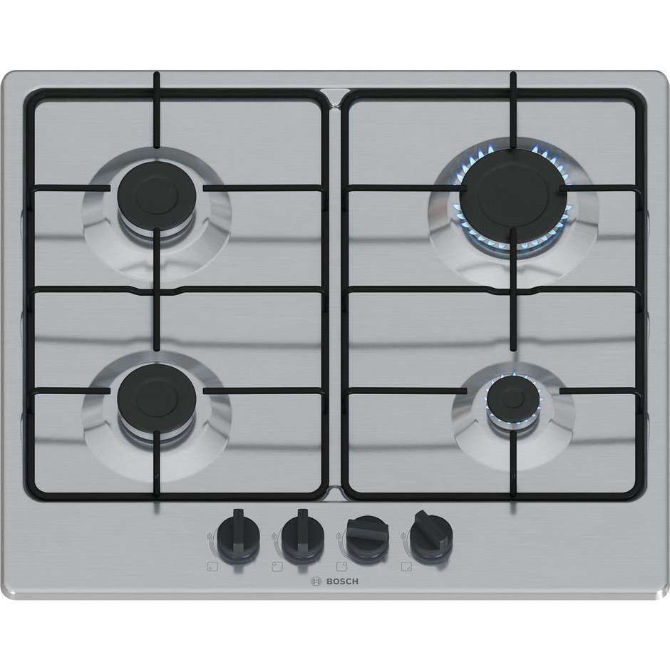 BOSCH PGP6B5K85 Piano Cottura a Gas 60 cm 4 Fuochi Valvole di Sicurezza Acciaio Inox