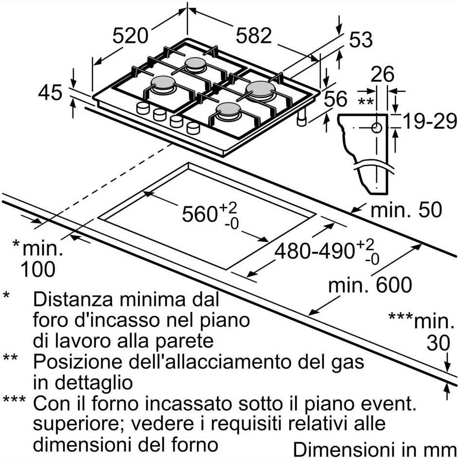 BOSCH PGP6B5K85 Piano Cottura a Gas 60 cm 4 Fuochi Valvole di Sicurezza Acciaio Inox