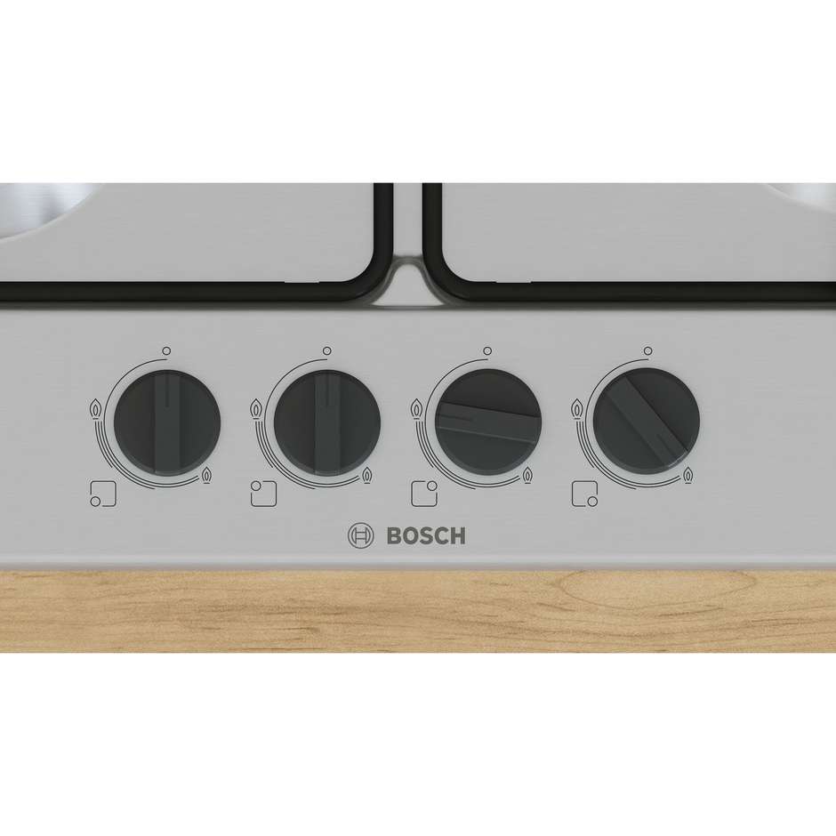 Bosch PGP6B5K85 Serie 4 Piano Cottura a Gas 60 cm 4 Fuochi Inox Griglie Smaltate Continue