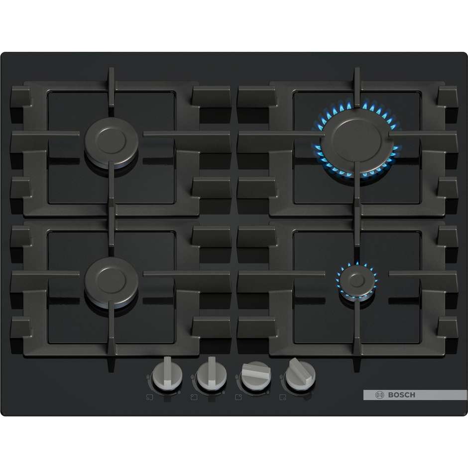 BOSCH PNP6B6K40 Piano Cottura a Gas 60 cm 4 Fuochi Griglie in Ghisa Nero