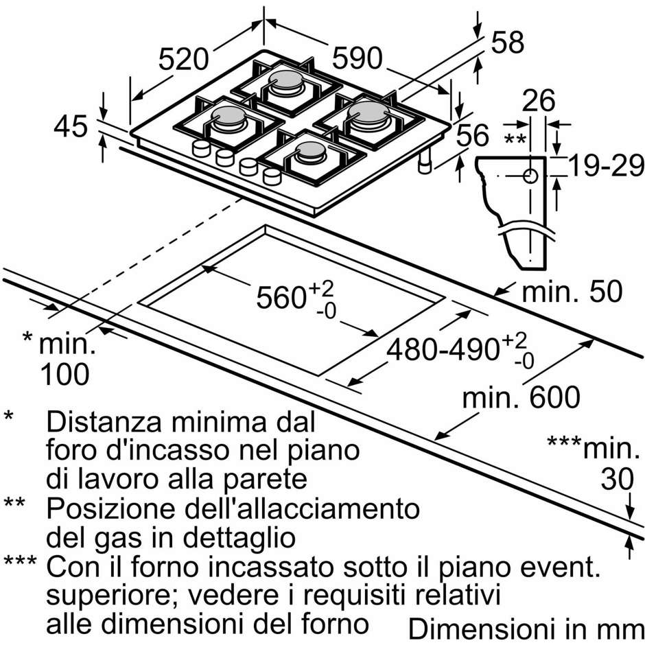 BOSCH PNP6B6K40 Piano Cottura a Gas 60 cm 4 Fuochi Griglie in Ghisa Nero