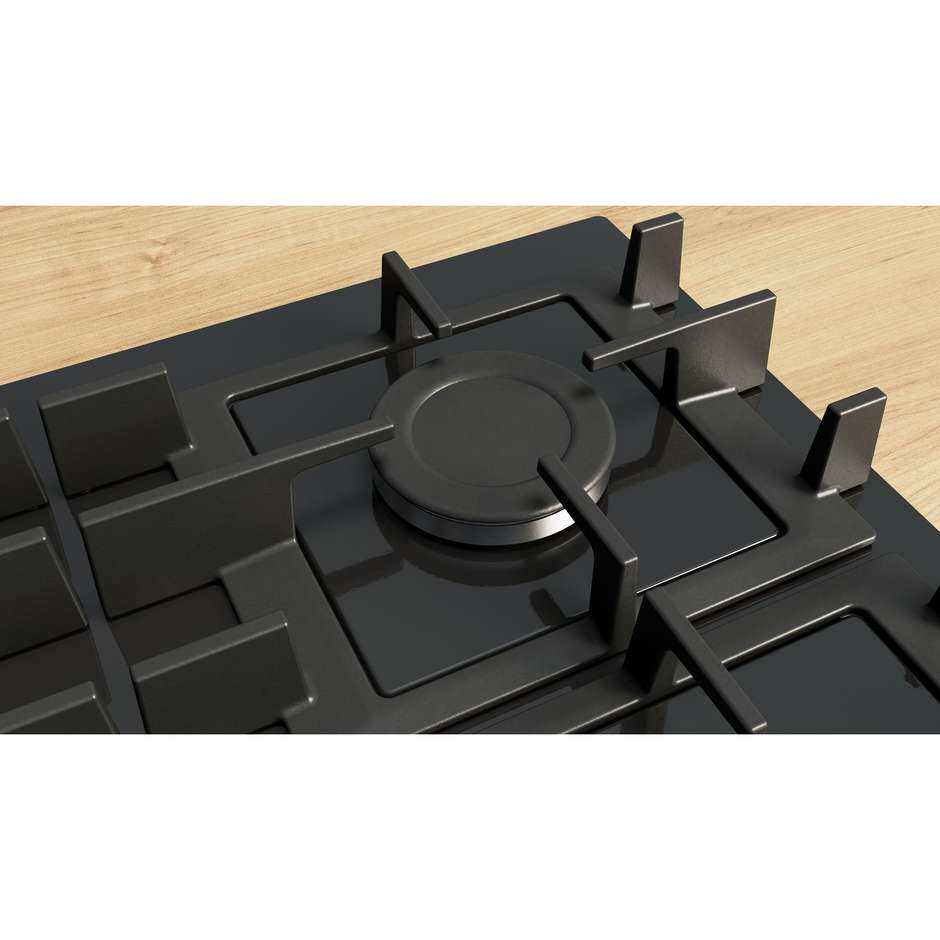 Bosch PNP6B6K40 Serie 4 Piano Cottura a Gas su Cristallo 60 cm 4 Fuochi Vetro Temperato Nero Griglie Ghisa