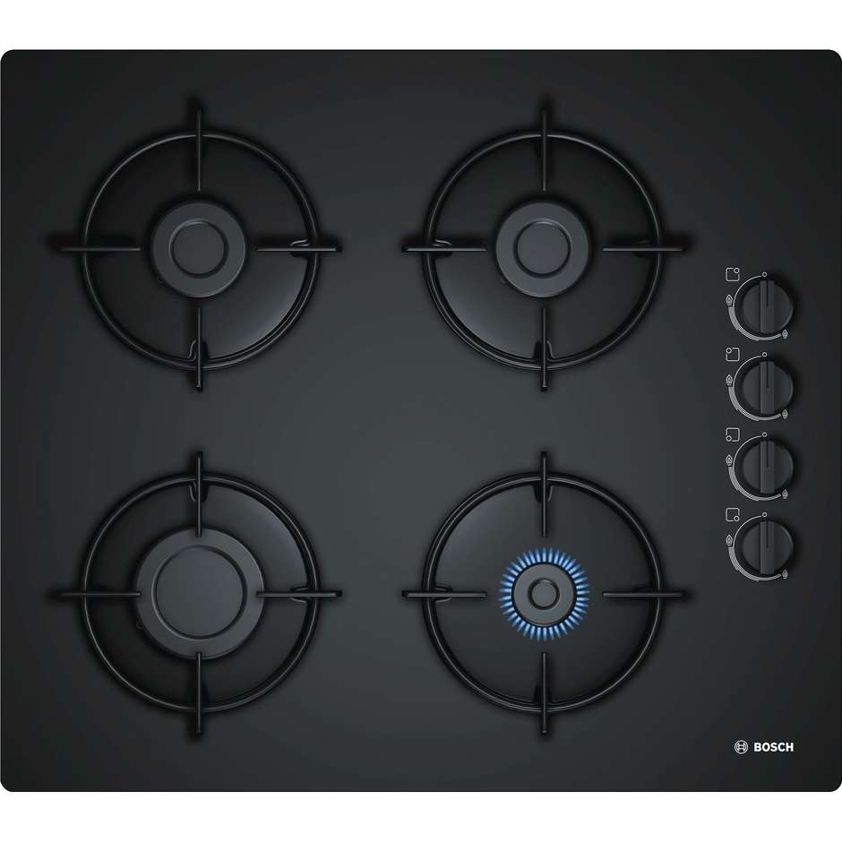 Bosch POP6B6B10 Serie 2 piano cottura a gas 60 cm 4 fuochi vetro temperato colore nero