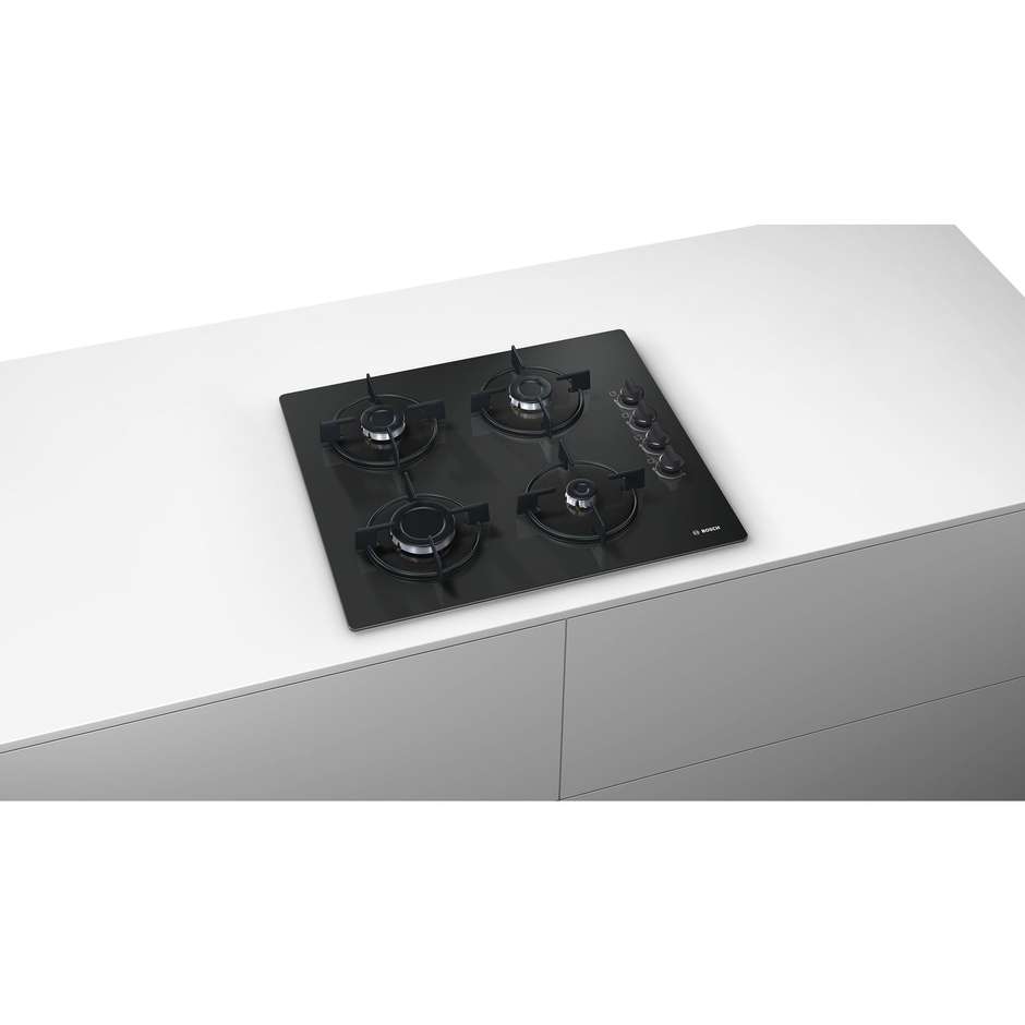 Bosch POP6B6B10 Serie 2 piano cottura a gas 60 cm 4 fuochi vetro temperato colore nero