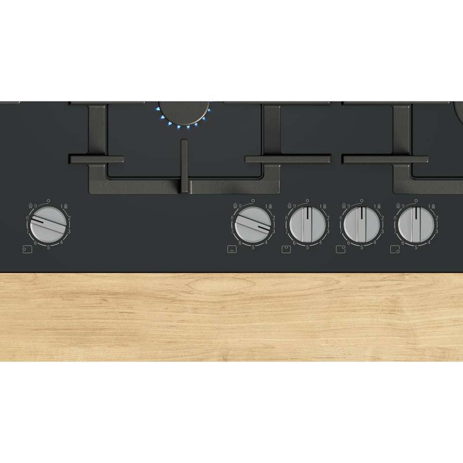 BOSCH PPM9A6I40 Piano Cottura a Gas 90 cm 5 Fuochi Griglie in Ghisa Nero