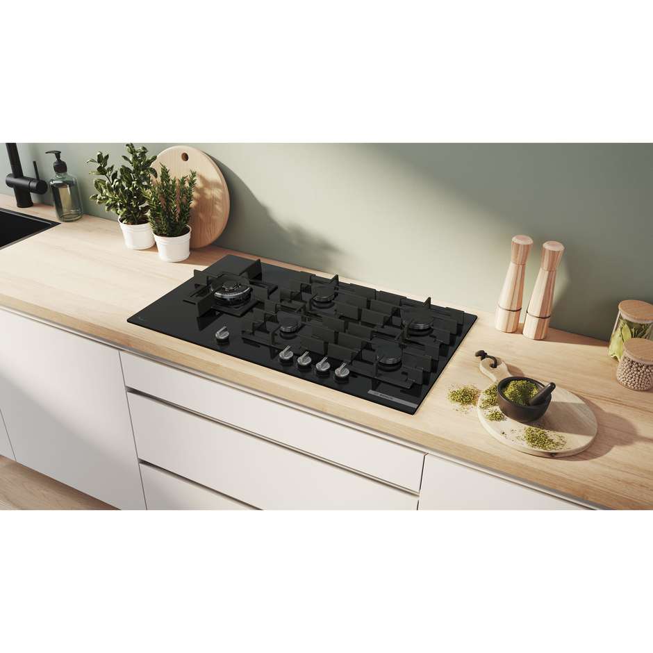 Bosch PPM9A6I40 Serie 6 piano a gas 90 cm FlameSelect, 5 fuochi, vetro nero