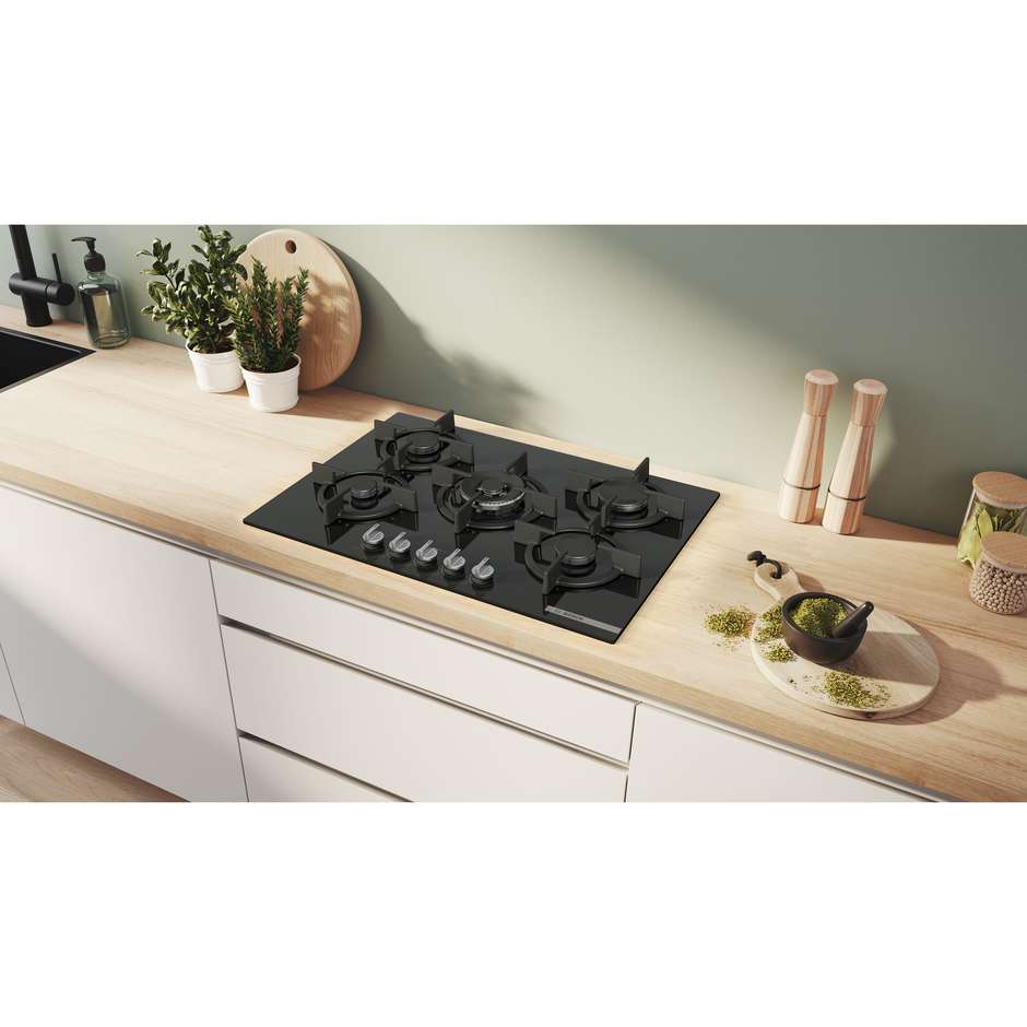 BOSCH PPQ7A6I15 Piano Cottura a Gas 75 cm 5 Fuochi Griglie in Ghisa Nero