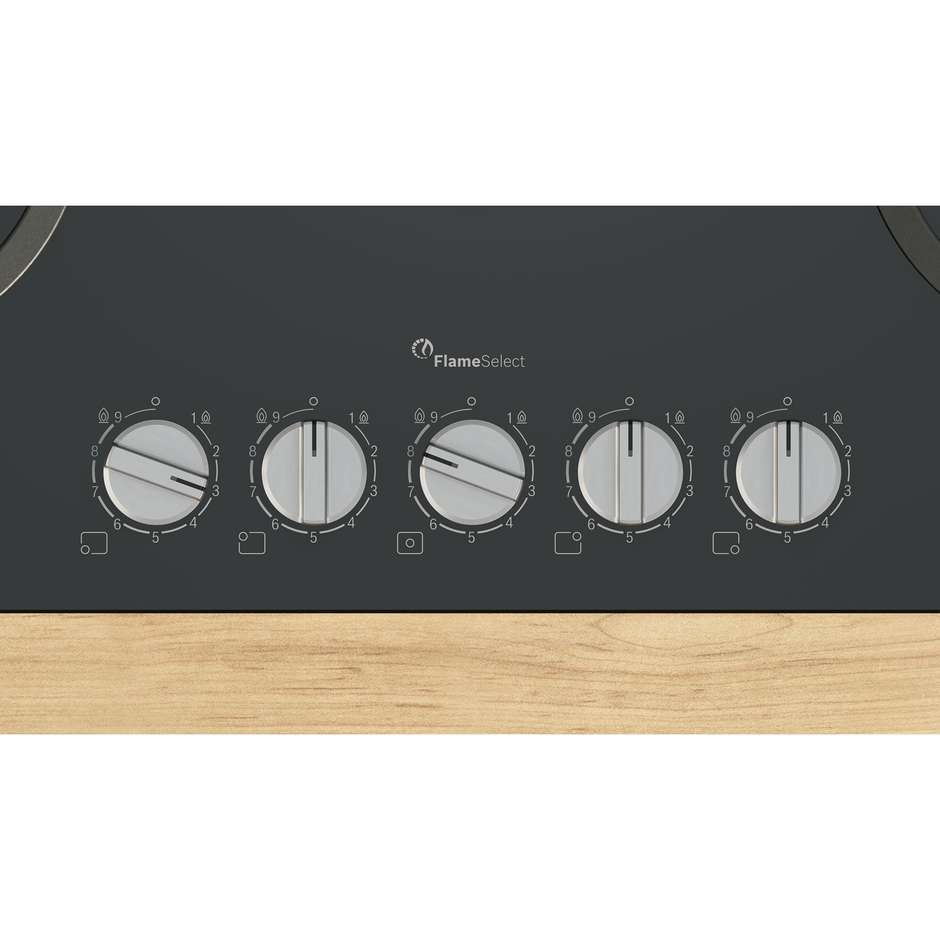 Bosch PPQ7A6I15 Serie 6 piano a gas 75 cm, 5 fuochi FlameSelect, vetro nero
