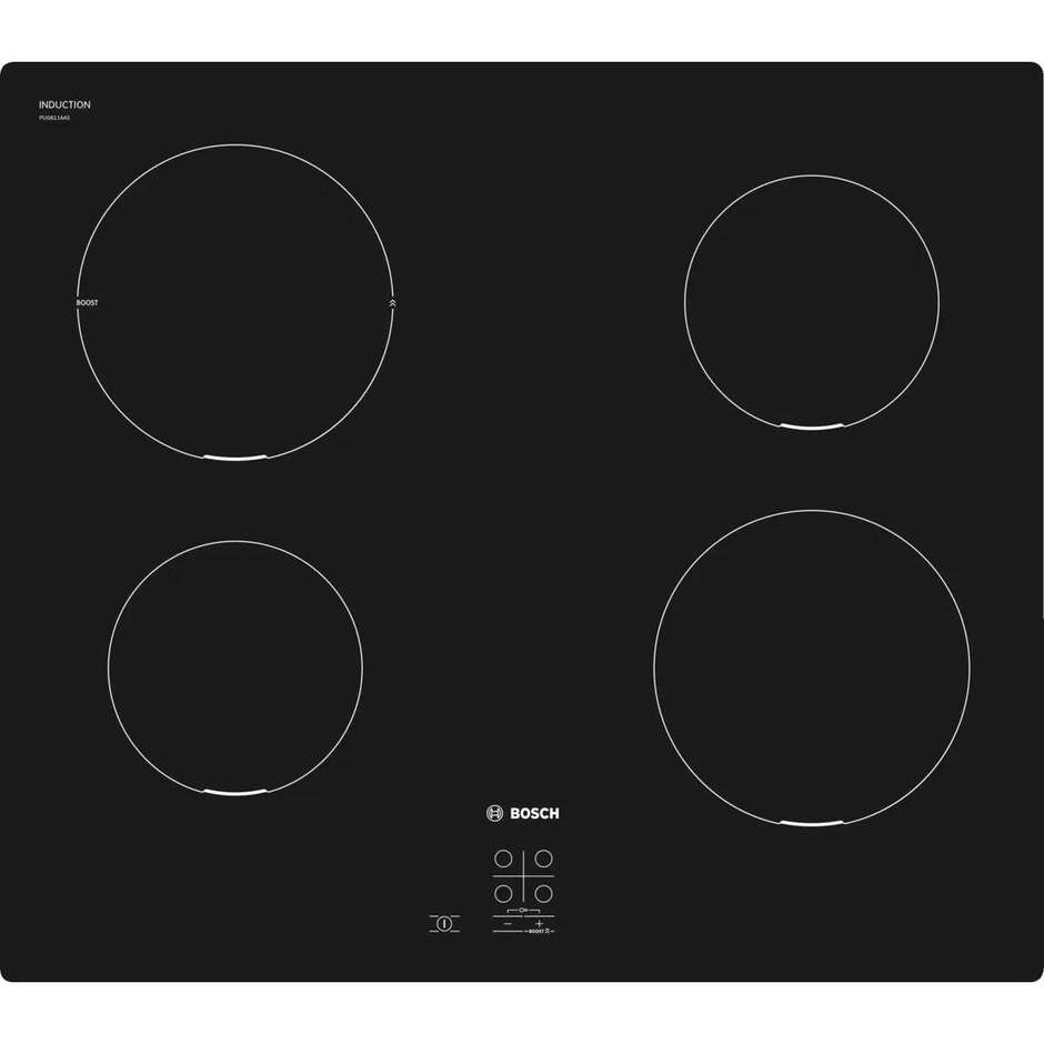 Bosch PUG611AA5E piano cottura a induzione 60 cm, 4 zone, PowerBoost, nero