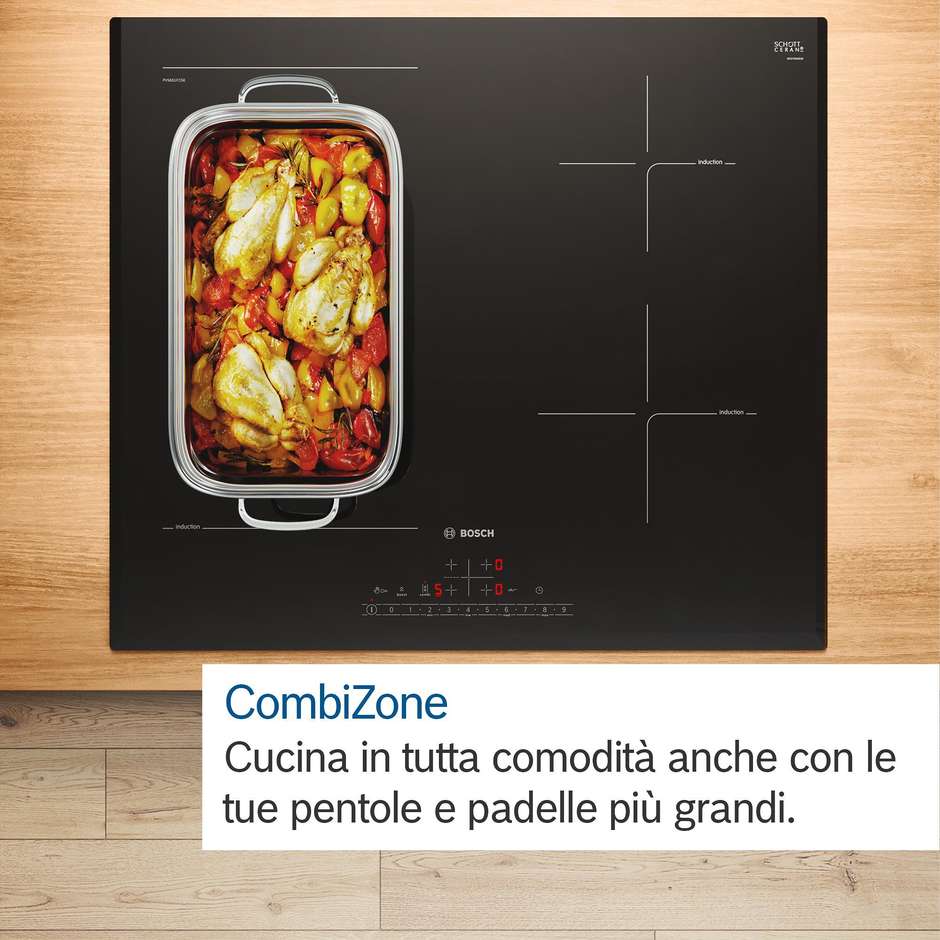 Bosch PVS83KHC1Z Serie 6 Piano Cottura a Induzione 80 cm con CombiZone PerfectFry Plus ComfortProfil 7400W