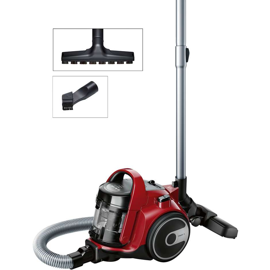 Bosch Serie 2 Cleann'n BGC05AAA2 Aspirapolvere a Traino Senza Sacco 700W Filtro HEPA 12 Rosso e Nero