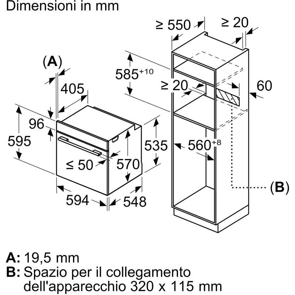 Bosch Serie 2 HBA172BS0 Forno da incasso 60 x 60 cm Capacita 71 Lt Potenza 3600 W Classe A Colore Acciaio