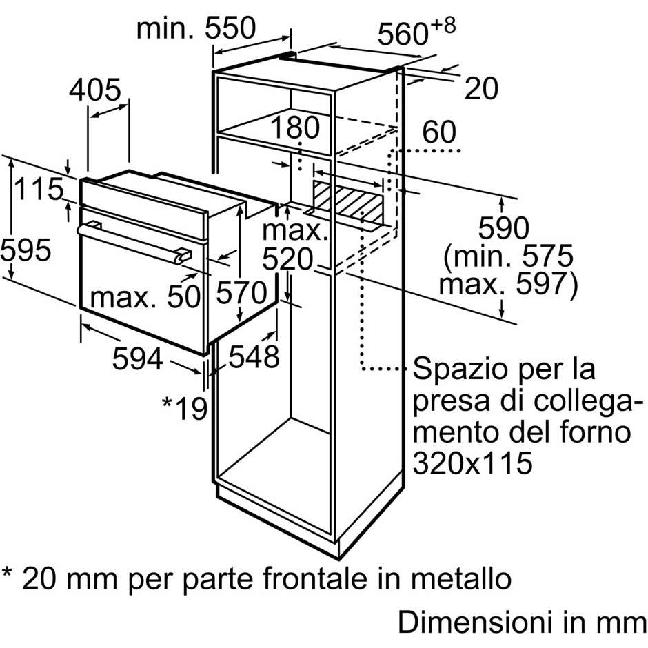 Bosch Serie 2 HBF113BR1S Forno elettrico da incasso Potenza 3300 W Capacita 66 L Classe A Colore Acciaio inox