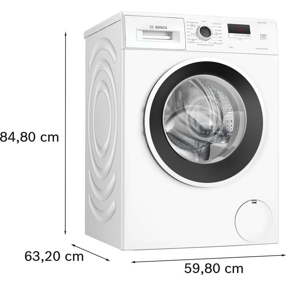 Bosch Serie 2 WGE03200IT Lavatrice a carica frontale Capacita 8 Kg 1200 Giri/min Classe A Colore Bianco