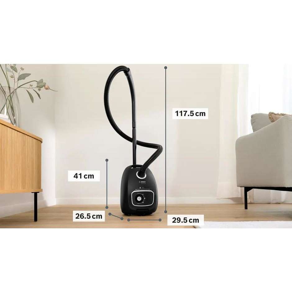 Bosch Serie 4 BGB41BA1 Aspirapolvere a Traino con Sacco 600W Sacco 4L Silenzioso 75dB Nero