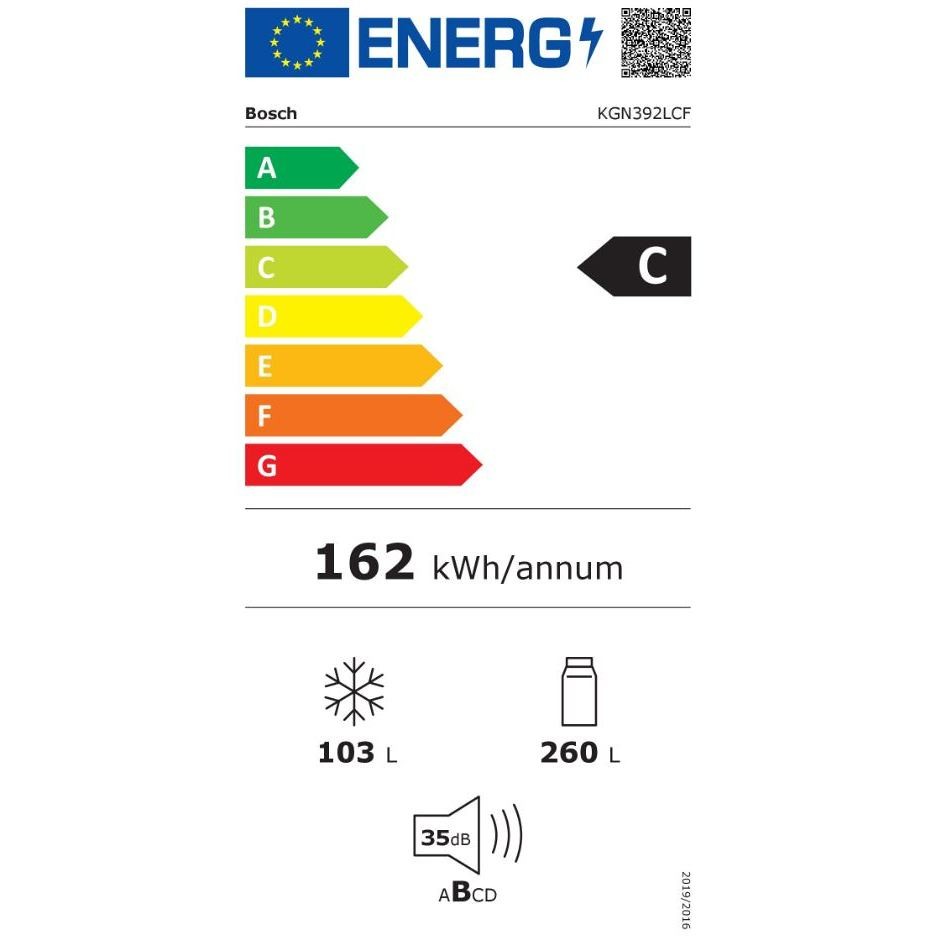 Bosch Serie 4 KGN392LCF Frigorifero Combinato Capacità 363 Lt Classe C Colore Acciaio inox