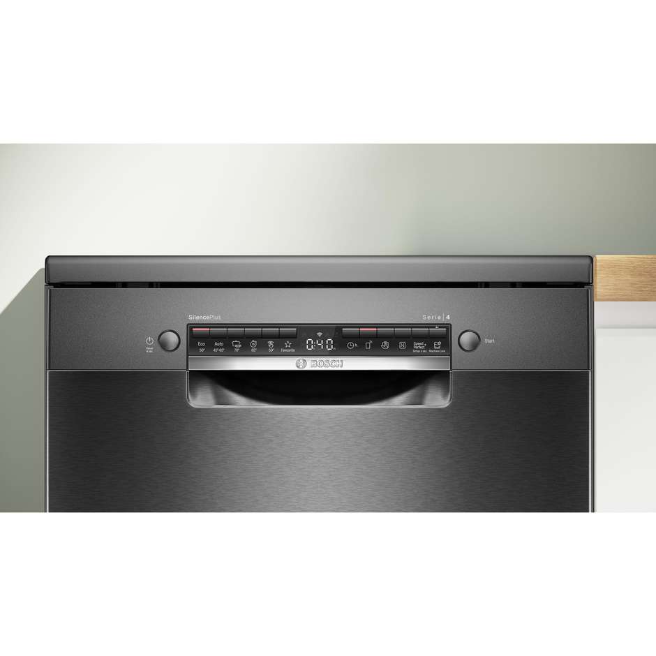 Bosch Serie 4 SMS4EMC06E Lavastoviglie 60 cm Libera Installazione 14 Coperti 42 dB Motore EcoSilence Drive EfficientDry Home Connect Classe B Acciaio Nero