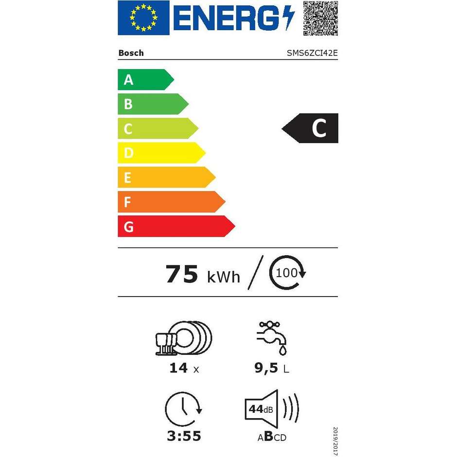 Bosch Serie 6 SMS6ZCI42E Lavastoviglie 60 cm Libera Installazione 14 Coperti 44 dB PerfectDry Zeolith Motore EcoSilence Drive Home Connect Classe C Inox