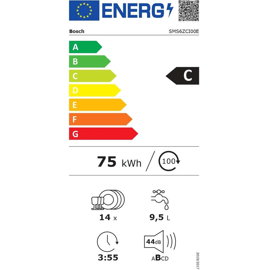 Bosch SMS6ZCI00E Lavastoviglie Libera Installazione 14 Coperti Classe E Inox