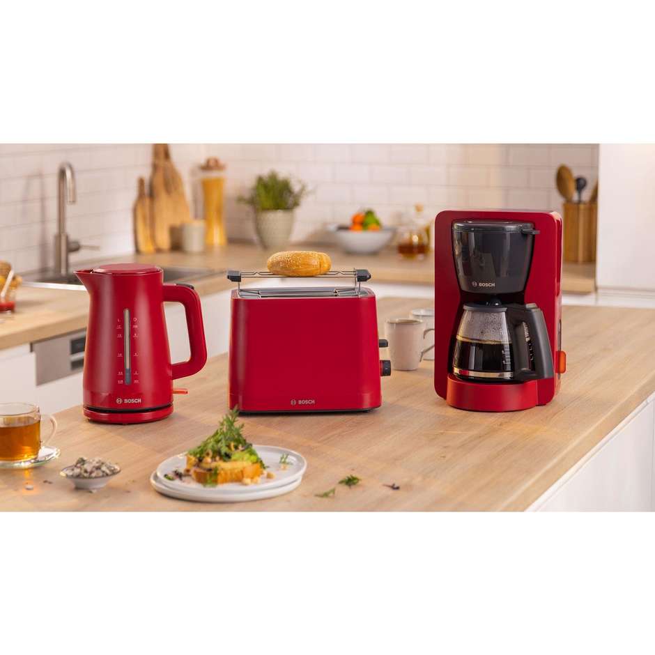 Bosch TKA3M134 Macchina per Caffè Americano e Filtro Caraffa in Vetro 1200 W Rosso