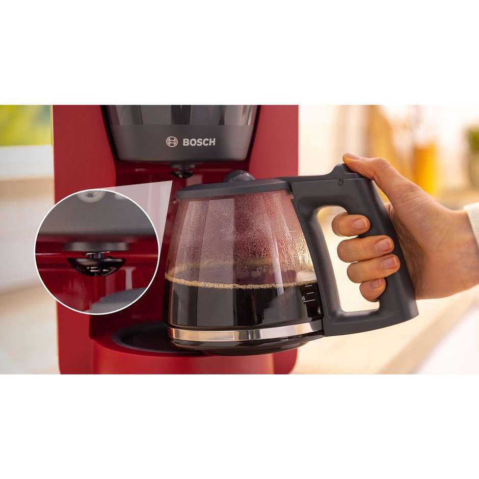 Bosch TKA3M134 Macchina per Caffè Americano e Filtro Caraffa in Vetro 1200 W Rosso