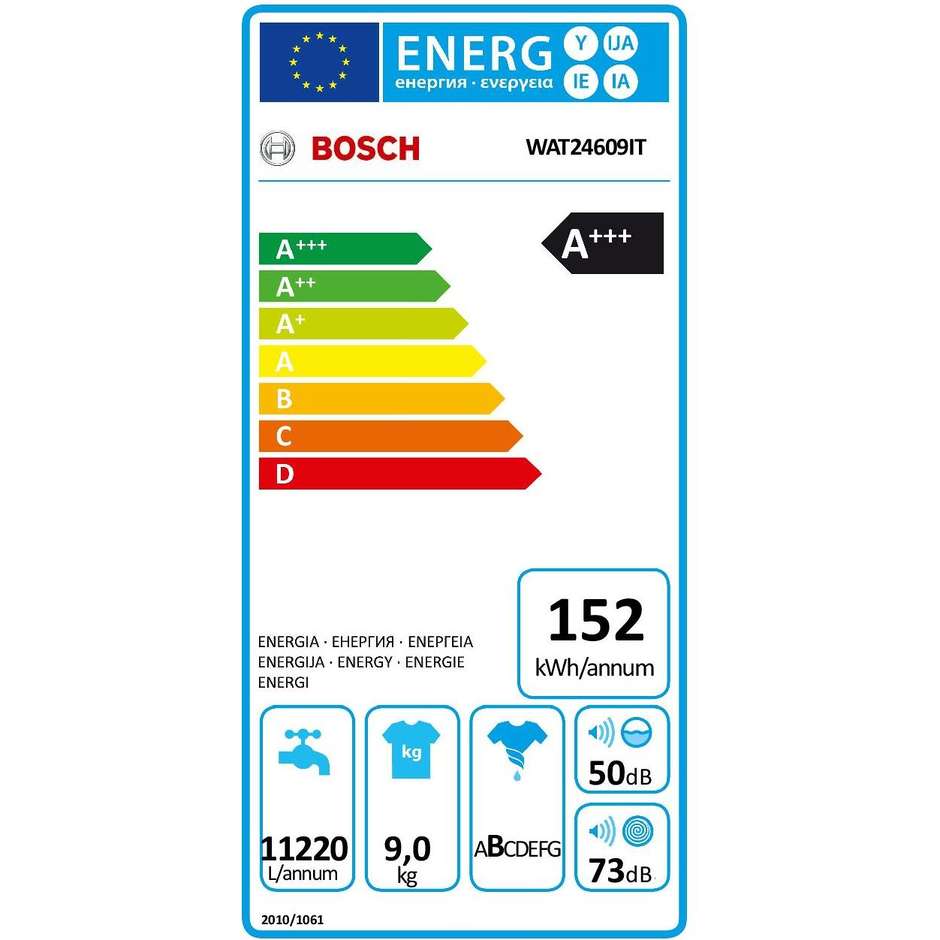Bosch WAT24609IT lavatrice carica frontale 9 Kg 1200 giri classe A+++ colore bianco