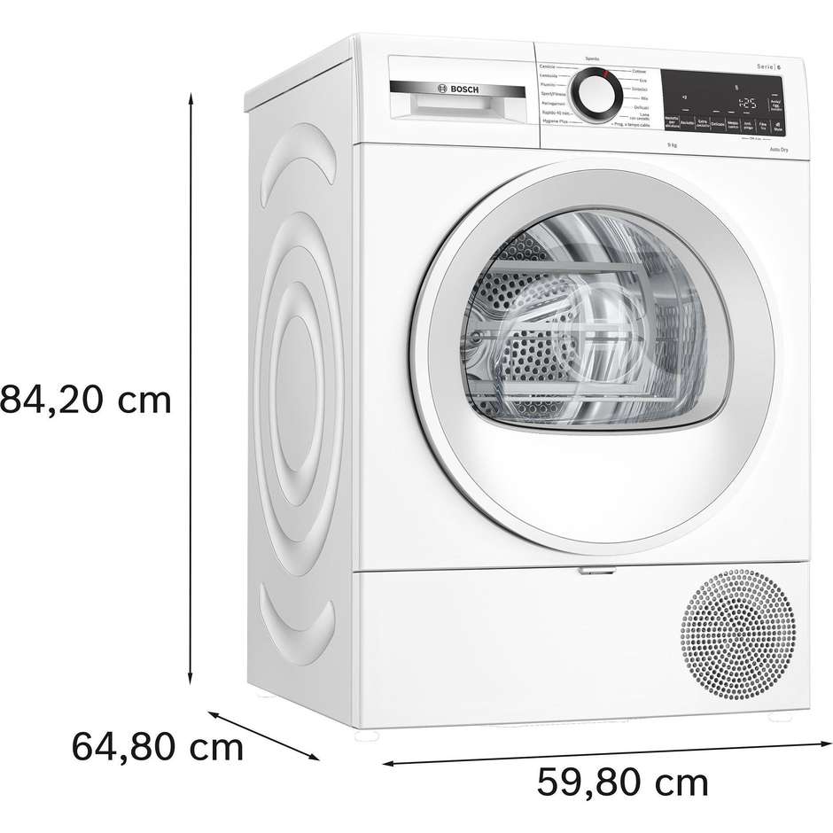 Bosch WQG243D6IT Asciugatrice a Pompa di Calore 9 kg Classe A++ Bianco
