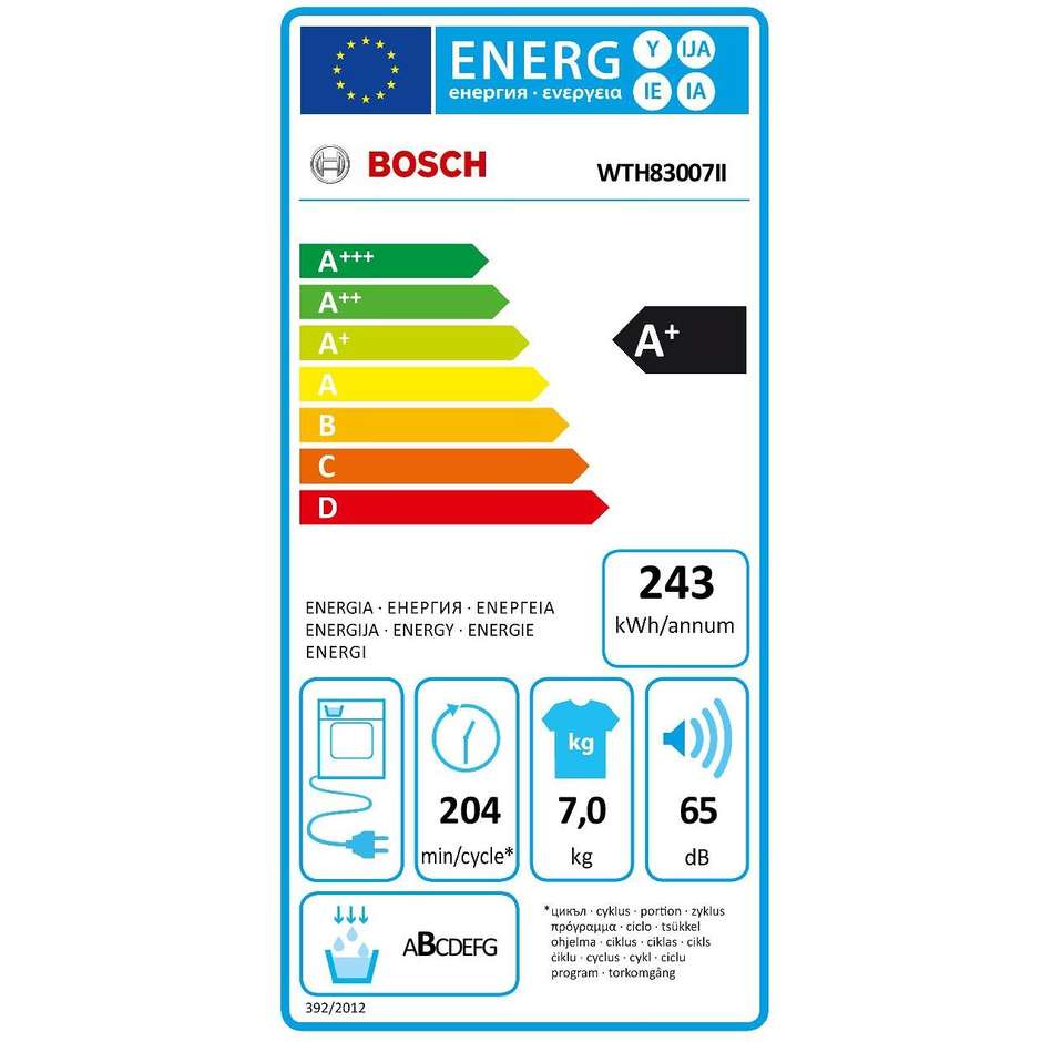 Bosch WTH83007II asciugatrice a pompa di calore 7 Kg 600 W classe A+ colore bianco