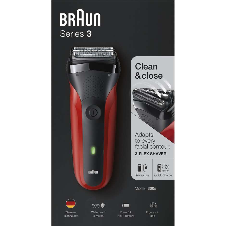 Braun 300S rasoio Ricaricabile 3 lame di Rasatura lavabile