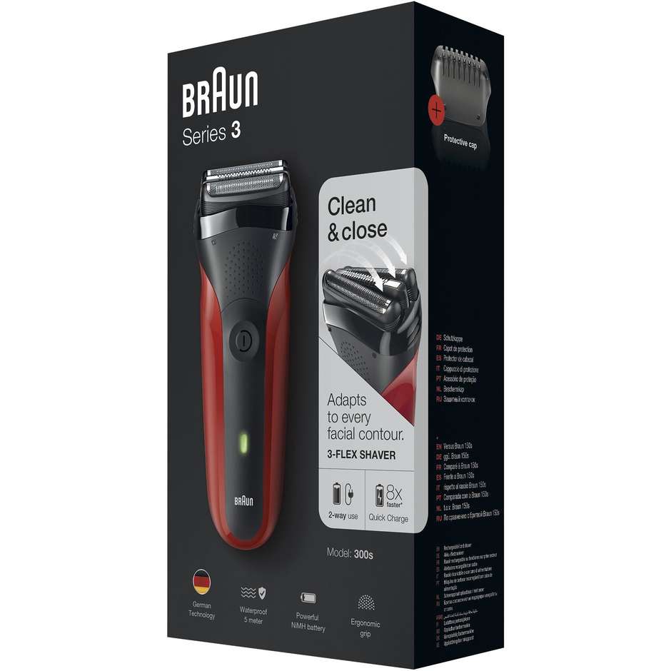 Braun 300S rasoio Ricaricabile 3 lame di Rasatura lavabile