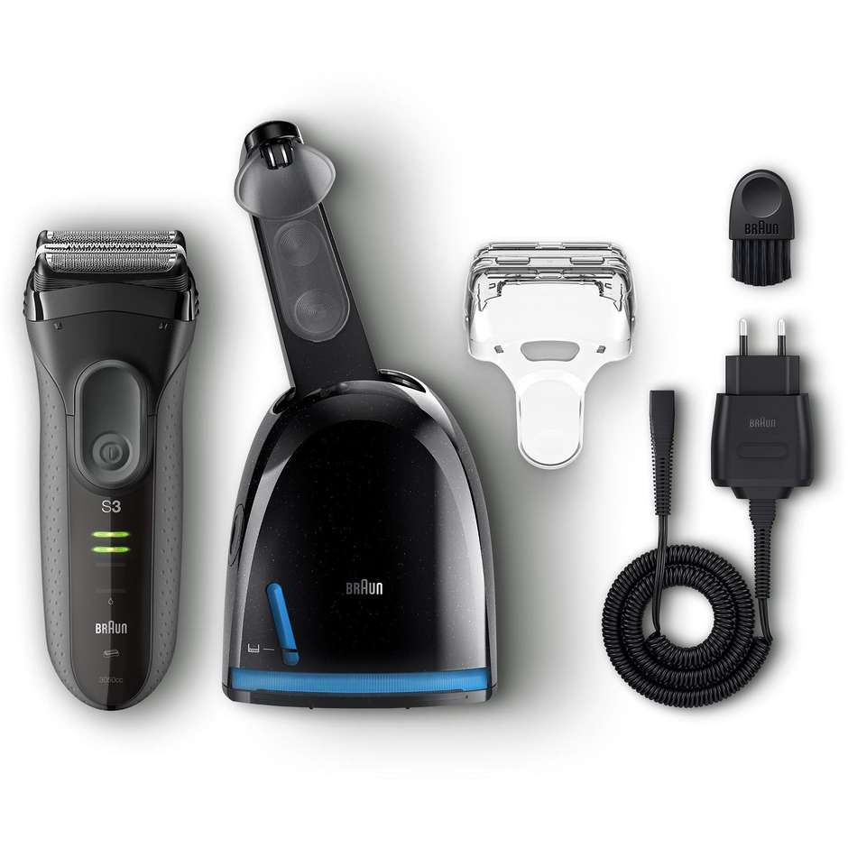 Braun 3050 CC Series 3 Rasoio elettrico ricaricabile/rete con sistema Clean&Charge