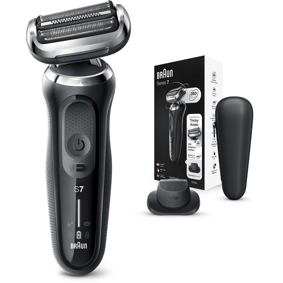 Braun 70-N1200s rasoio a lamina Wet & Dry 360° Flex nero con rifinitore