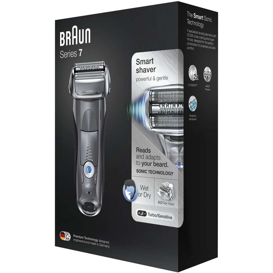 Braun 7855 Serie 7 Rasoio 3 Lame Wet & Dry Colore Argento