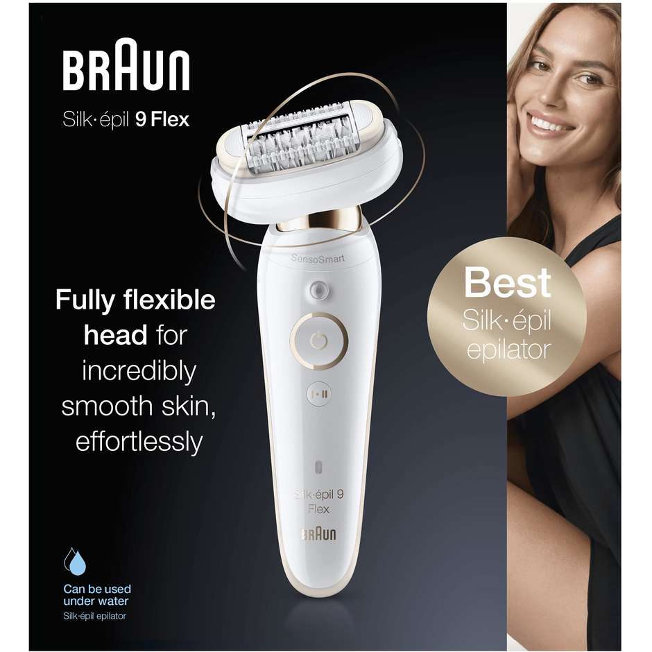 Braun 9001SILKEP Epilatore Donna Testina Flessibile Per Epilazione Semplice Colore Bianco, Oro