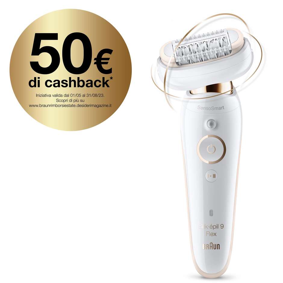 Braun 9001SILKEP Epilatore Donna Testina Flessibile Per Epilazione Semplice Colore Bianco, Oro