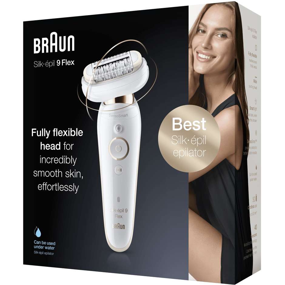 Braun 9001SILKEP Epilatore Donna Testina Flessibile Per Epilazione Semplice Colore Bianco, Oro