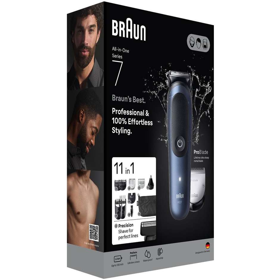 Braun All-in-One Series 7 AIO7540 Kit Rifinitore Multifunzione 12 in 1 Wet & Dry