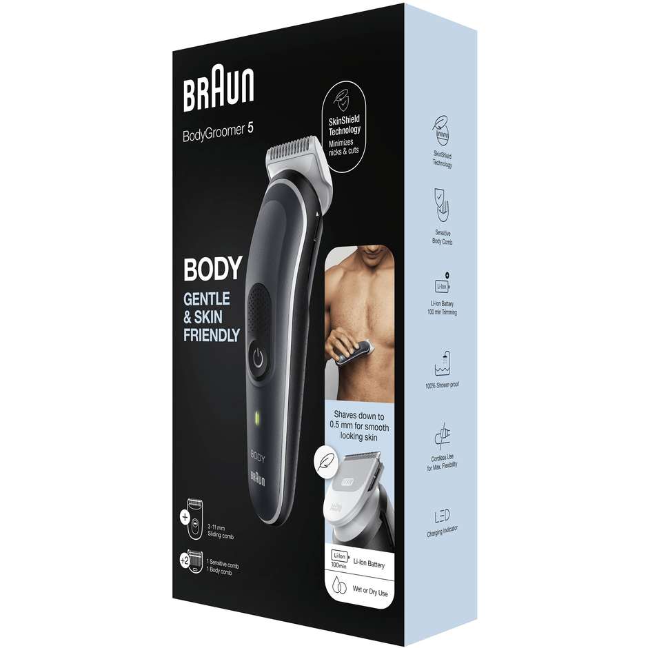 Braun BG5340 Rifinitore Corpo Ricaricabile con 3 accessori colore nero