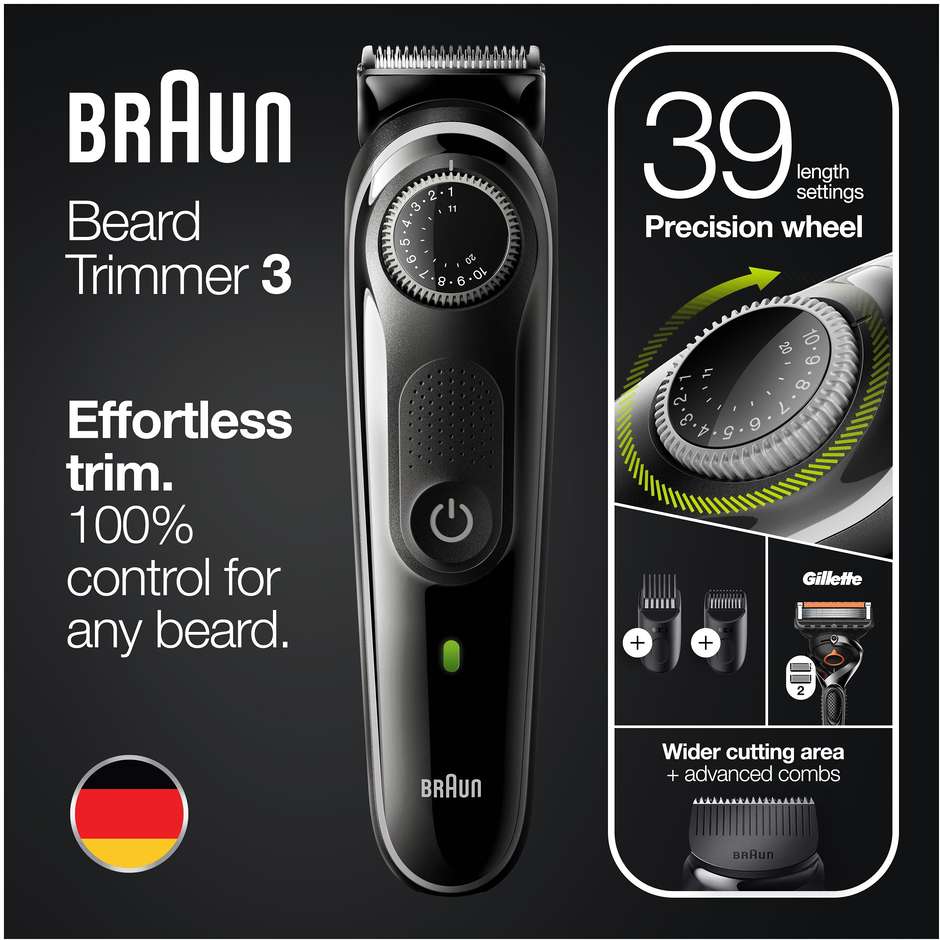 Braun BT3342 con selettore di precisione, 2 accessori e rasoio Gillette ProGlide.